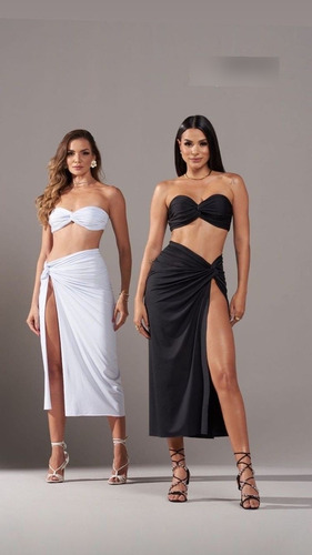 Pollera Larga Con Nudo Sexy Lycra