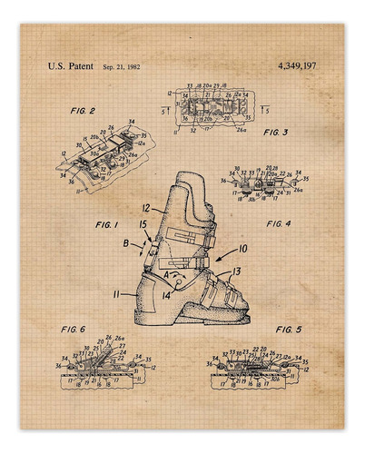 Impresiones De Patentes De Botas De Esquí Vintage, 1 F...