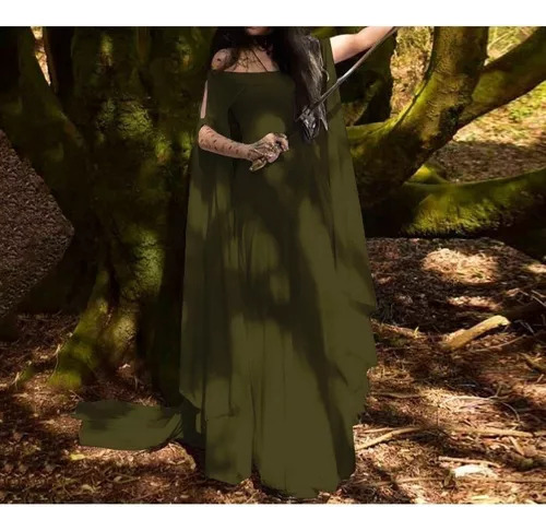 Vestido Gótico Medieval Para Mujer Con Corbata De Encaje Vin