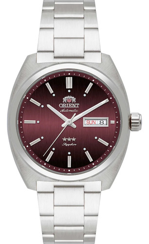 Relógio Orient Heritage Automático 3 Estrelas Yn6ss001 W1sx Correia Prateado Bisel Prateado Fundo Vermelho