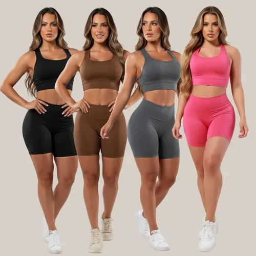 Kit 4 Conjuntos Fitness Top E Short Roupas Feminina Academia