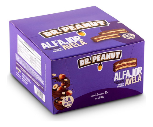 Kit C/12 Barrinha Alfajor Dr Peanut Avelã 55g