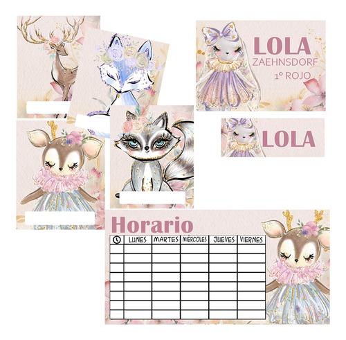 Kit Escolar Editable Etiquetas Carátulas Horario Imprimible