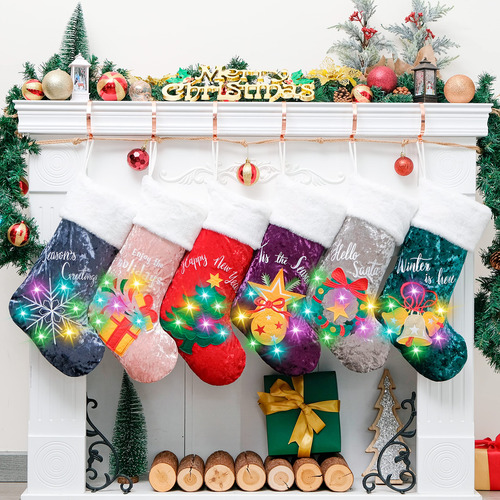 Calcetín De Navidad 50 Cm Con Luz Led Y Decoraciones