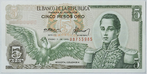 Billete 5 Pesos 01/ene/1973 Colombia Unc