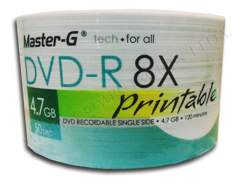 Pack 50 Uni. Dvd-r 4.7gb 8x Master-g Imprimible Full Face