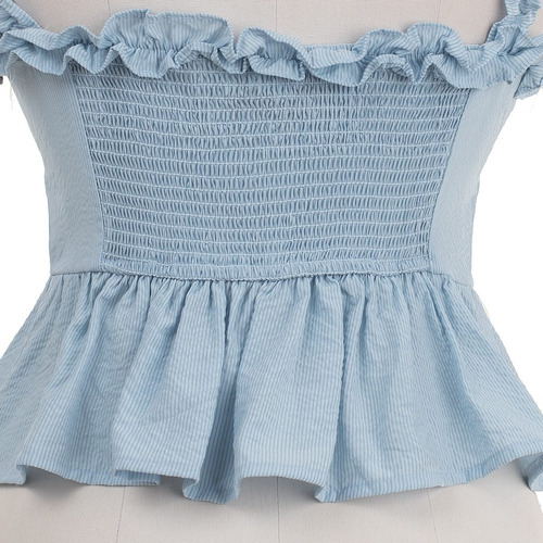 Imagen 7 de 7 de Blusa Corta Tirantes Peplum Mini Rayas Fresca Primaveral.