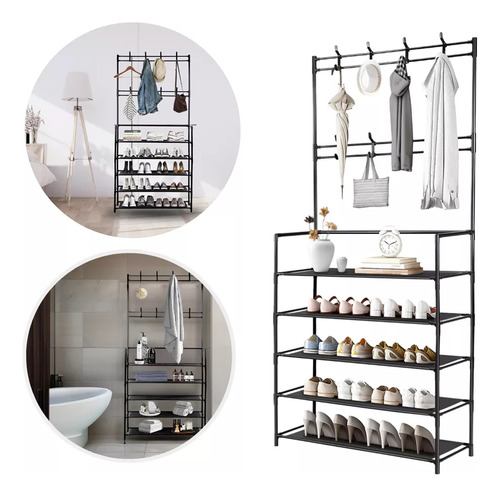 Perchero Zapatera 2 En 1 Organizador Rack Estante Ganchos
