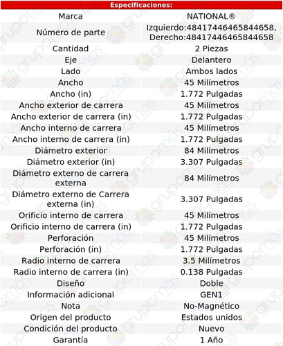 Baleros Dobles Rueda Del National Toyota Highlander 01 A 07