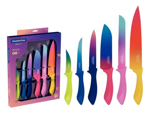 Juego De Cuchillos Tramontina Colorcut 6 Piezas Color Multicolor