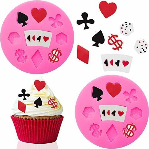 Mold De Silicona Poker 3d Casino Corazón Mini Fondant Rosa