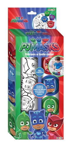 Pj Mask 1 Mt. De Papel C/ Dibujos Y 4 Frascos De Pinturas 