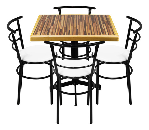 Mesa Con 4 Sillas Comedor Restaurante Cafetería Bar Color Blanco Diseño De La Tela De Las Sillas Liso