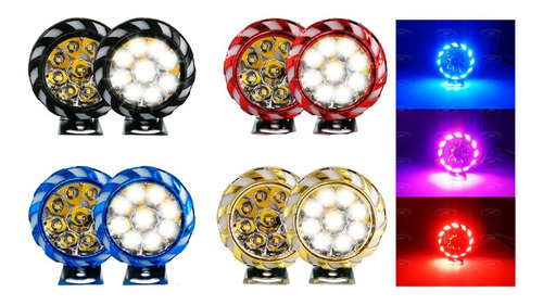 Par Faros Redondos 9 Led Aro Gel Rgb Auxiliar Universal Moto