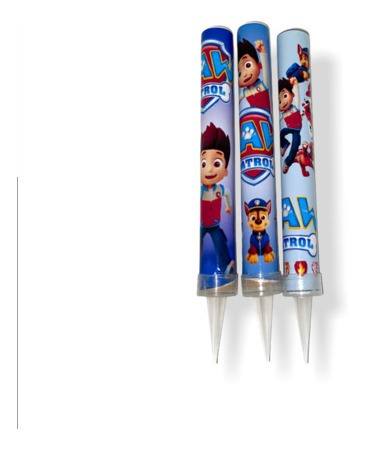 Pack X3 Velas Volcán Con Nombre Del Cumpleañero/a Paw Patrol