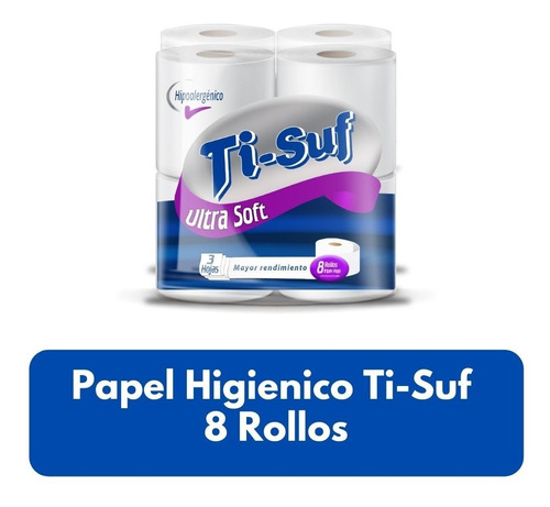 Imagen 1 de 2 de Papel Higiénico Blanco Ti-suf Bulto De 6 Paq 8 Rollos C/u