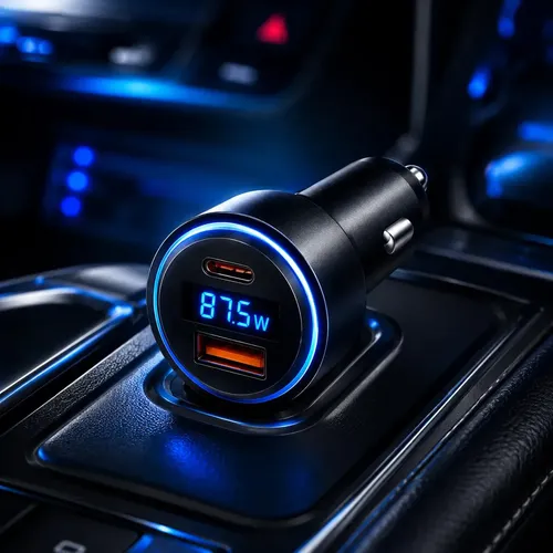 Carregador Veicular Turbo 87,5W USB USB-C 2 Portas Carga Rápida A...