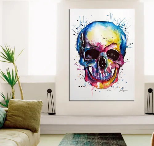 comprar Cuadro Canvas Calavera Estilo Watercolor Skull Esqueleto