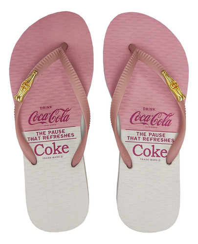 Chinelo Coca Cola Feminino Branco Rosê Drink Coke 86 Cc4097