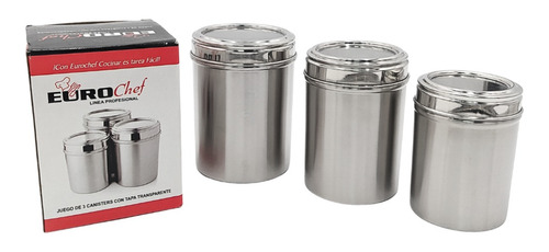 Juego 3 Canister Con Tapa Ace/inox Marca Eurochef. Bredys