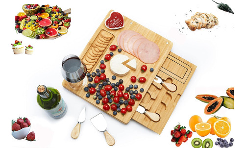Itopfox Juego De Tablas De Queso De BambĂș Y Cuchillos Para C
