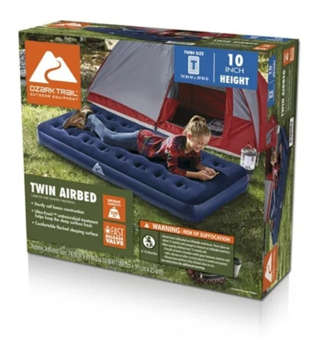 Cama Colchon Inflable Camping Twin Individual Ozark Airbed Color Azul