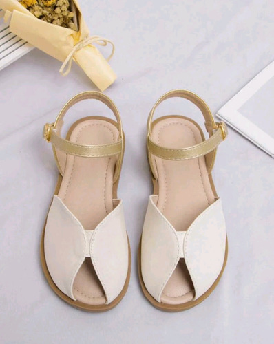 Sandalias Chalas Elegante Niña Blanco Dorado