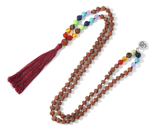 Collar Mala Original De Rudraksha Con 7 Chakras Y Cuentas De