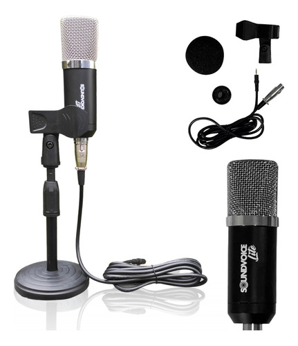 Microfone Condensador Top Live Podcast Youtuber + Suporte