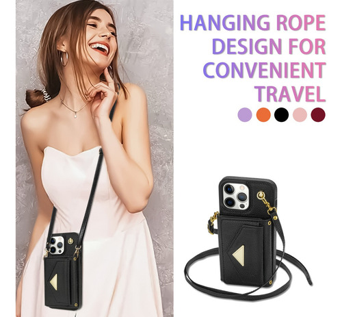 Funda Tipo Cartera Para iPhone 15 14 13 Con Correa