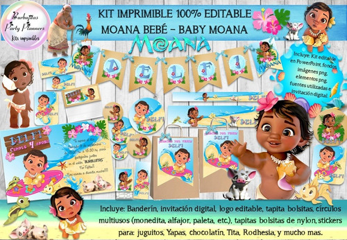 Kit Imprimible Candy Bar Moana Bebe Baby 100% Editable