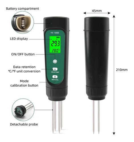 Medidor Digital De Temperatura Ec Y Tempe Del Suelo Portatil