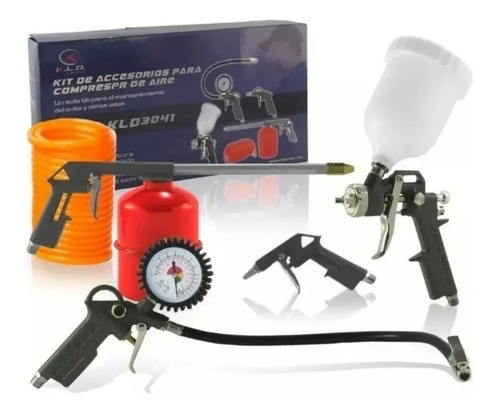 Imagen 2 de 10 de Kit De Aire Compresor Kld Manguera Pistola Pintar Manometro
