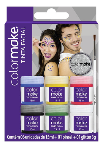 Cartela Maquiagem Liq.15ml 6 Cores + Pincel E Glitter