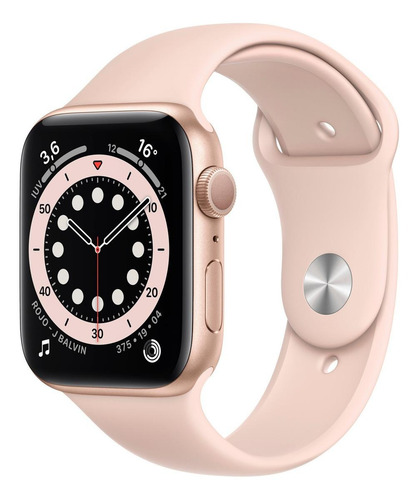 Imagen 1 de 8 de Apple Watch Series 6 (GPS) - Caja de aluminio oro de 44 mm - Correa deportiva rosa arena