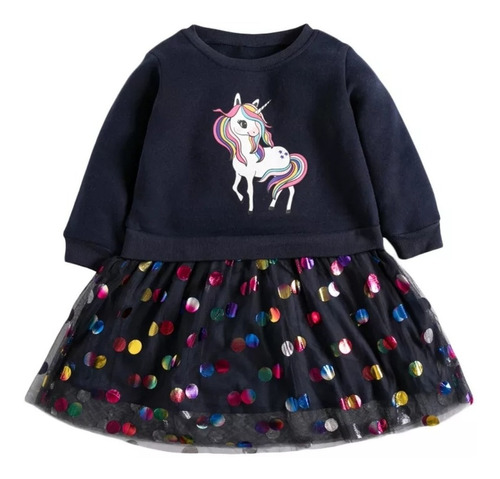 Vestido Polerón Unicornio Puntos Niñas