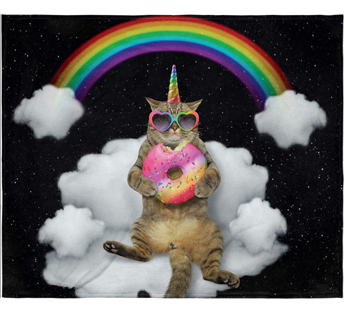 Manta Galactic Rainbow Uni-kitty, Forro Polar De Felpa Super
