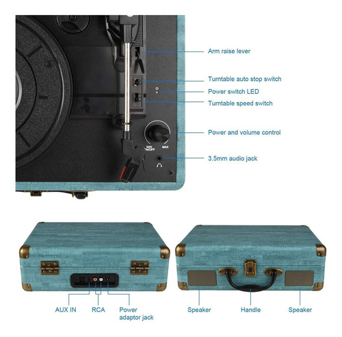 Tocadiscos Record Player Kedok Vintage De Vinilo Bluetooth D