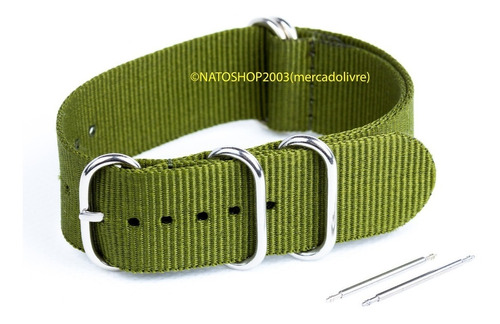 Pulseira Relógio Nato Zulu Nylon 22mm Verde Oliva 5 Anéis