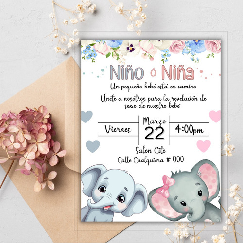 Invitación Digital Revelación De Género Baby Shower Azulrosa