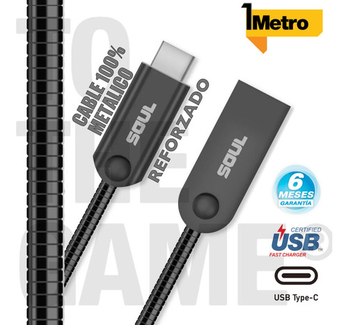 Imagen 2 de 3 de Cable Tipo C Reforzado Metalico Carga Rapida Usb C Original