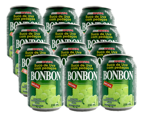 Kit 12 Latas De Suco De Uva Verde Coreano Bon Bon 235ml