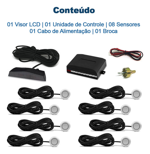 Retrovisor Lcd + Câmera + Sensor 8 Pontos Prata Fox 2009