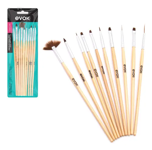 Set De 10 Pinceles De Uñas Evok