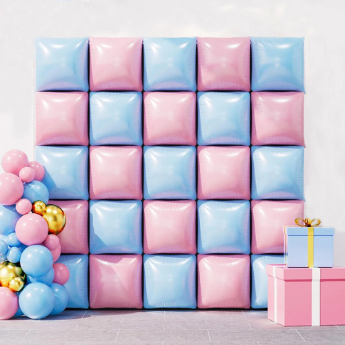 25pcs Blue Pink Square Foil Balloons Wall Gender Reveal
