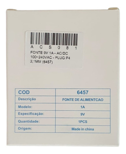 Fonte Dc Chaveada 9v 1a Plug P4 Arduino Bivolt - 100 Peças
