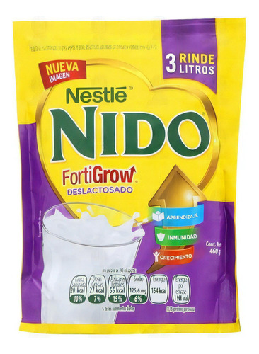 Leche de fórmula en polvo Nestlé Nido FortiGrow Deslactosada en bolsa de 460g a partir de los 2 años
