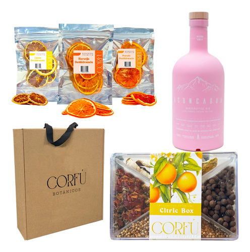 Kit Regalo Gin Botanicos Corfu +aconcagua Pink Rosa+citricos