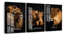 Comprar Quadros Decorativos Família Leão Filhote Moldura 50x70 Vidro