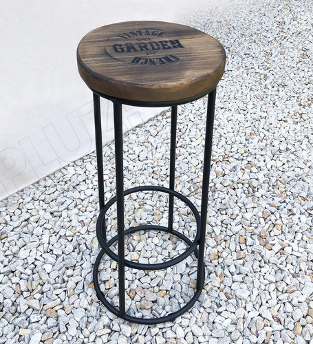 Banqueta Alta Barra - Hierro Madera Industrial Rústica Negra